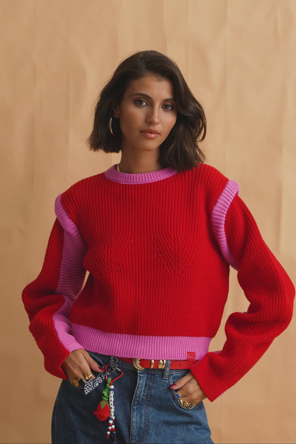 karavan clothing fashion fall winter 25 homecoming collection jenna knitted crop top red pink