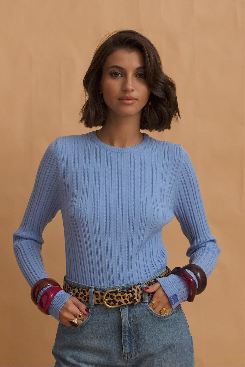 karavan clothing fashion fall winter 25 homecoming krvn collection enola knitted top light blue