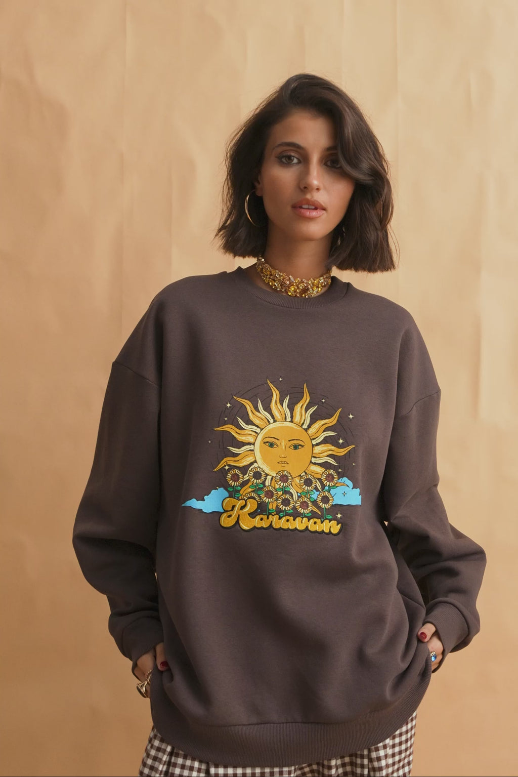 karavan clothing fashion fall winter 25 homecoming collection jasmine sweatshirt brown