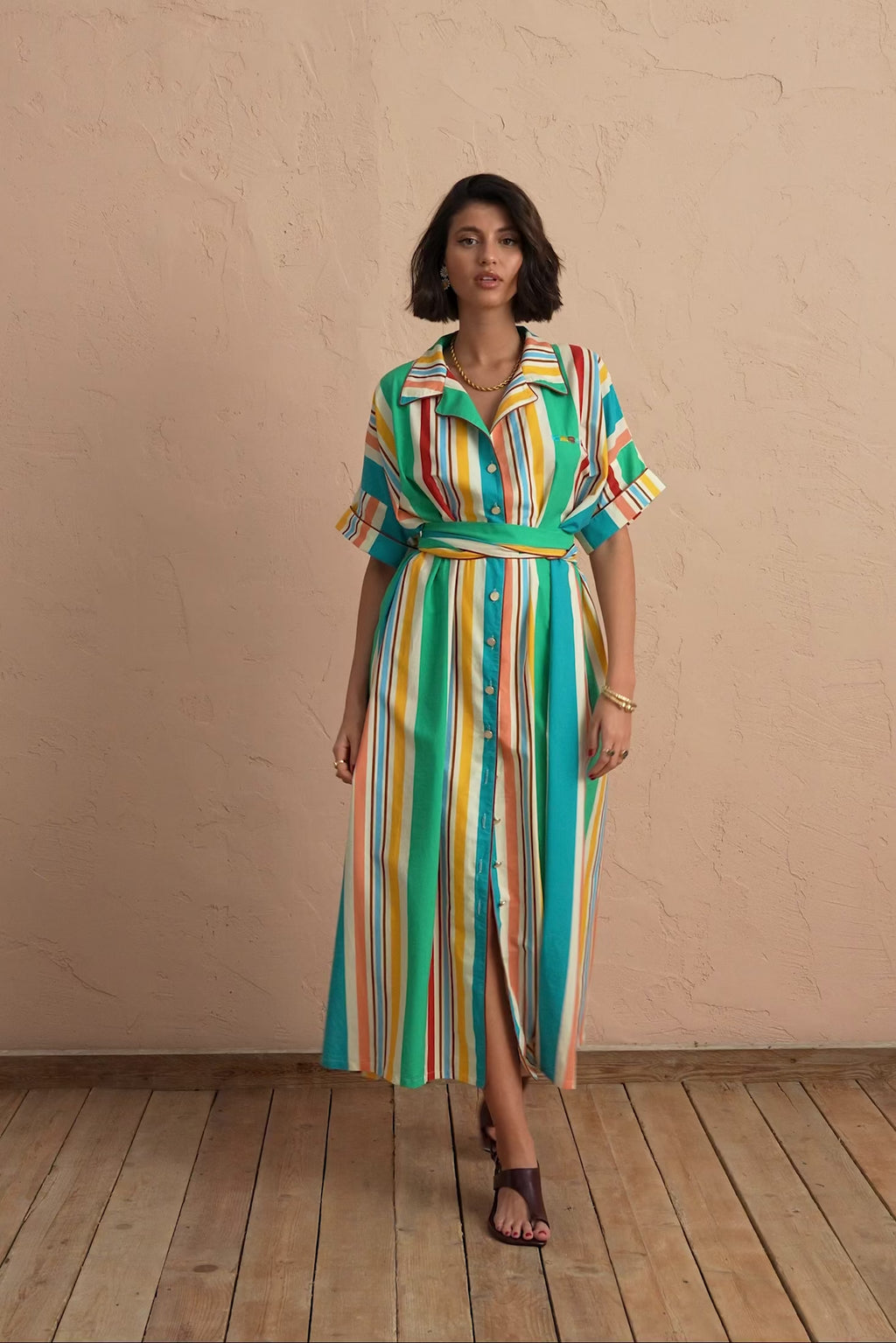 karavan clothing fashion spring summer 25 dominga shirtdress multicolor stripes