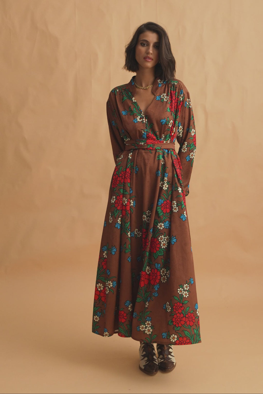 karavan clothing fashion fall winter 25 homecoming collection sylvia dress brown red carnation