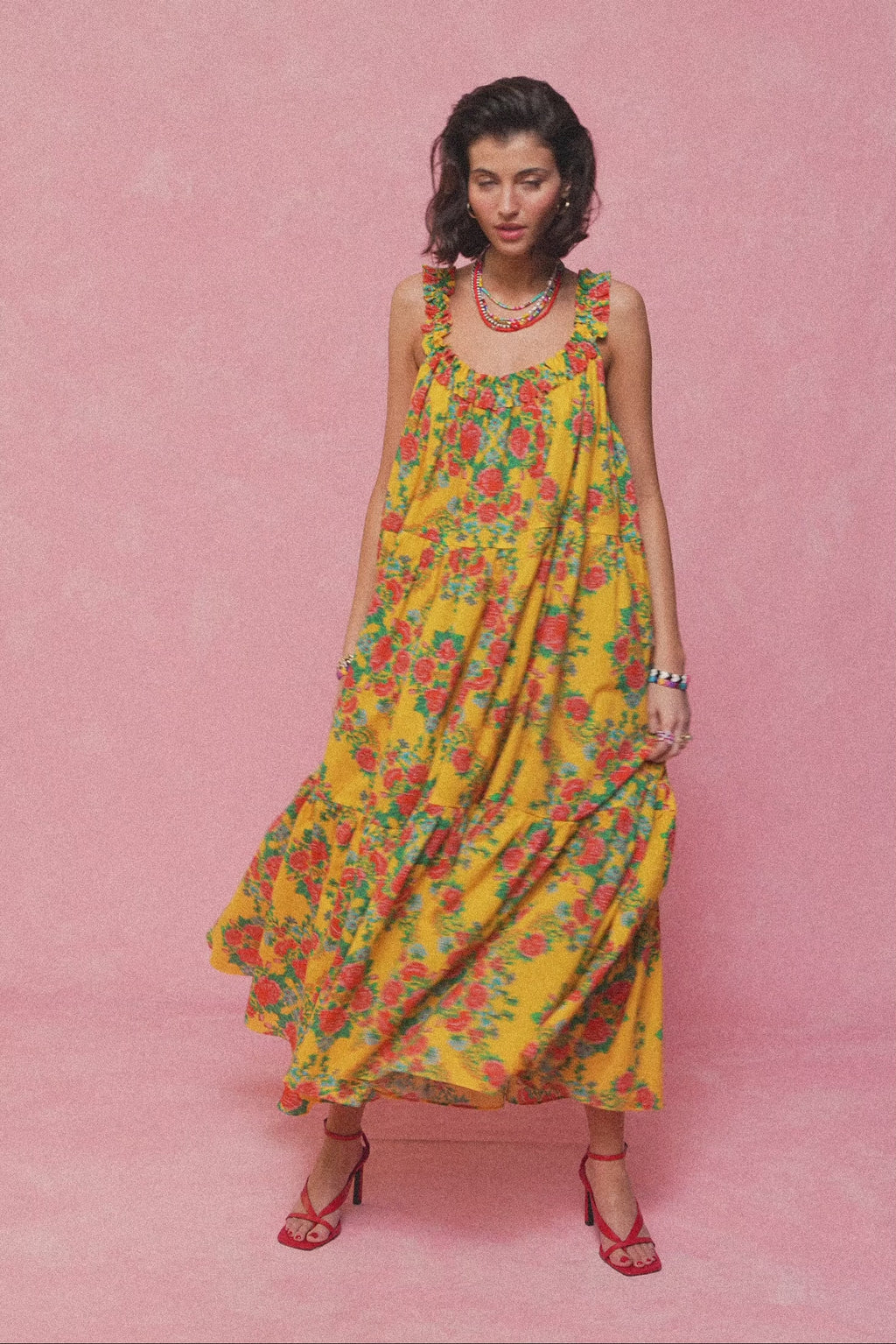 karavan clothing fashion spring summer 26 nai collection laura dress roses yellow