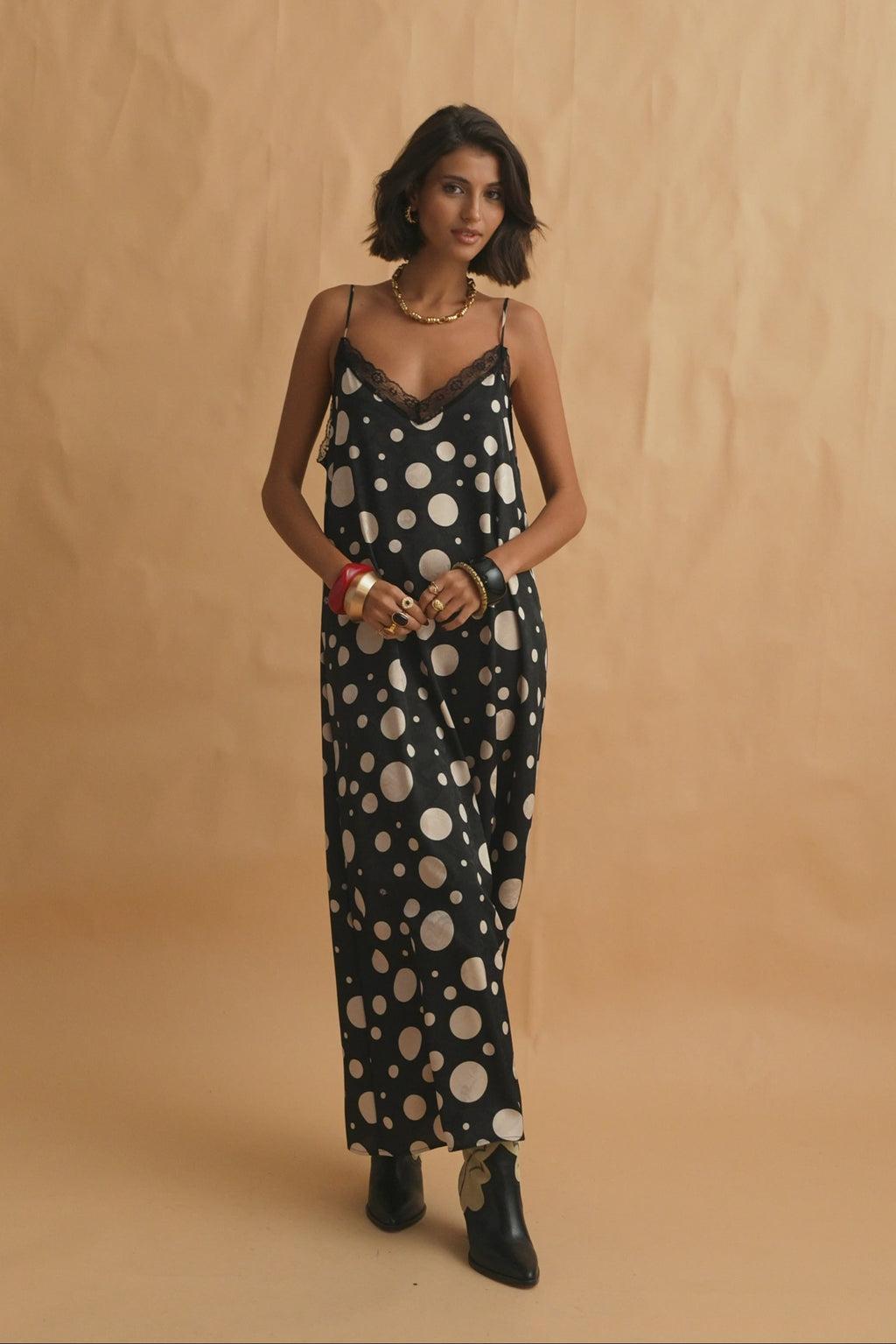 karavan clothing fashion fall winter 25 homecoming collection sophia dress black ivory polka dots