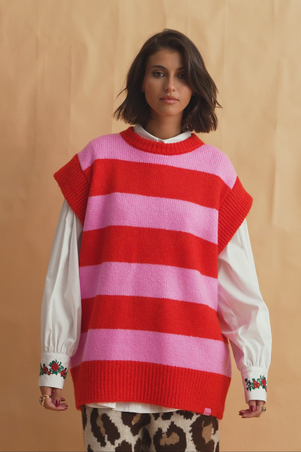 karavan clothing fashion fall winter 25 homecoming collection amelia knitted vest pink red stripes