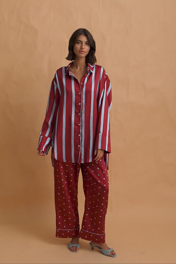 karavan clothing fashion fall winter 25 homecoming homeware collection burgundy pants light blue dots