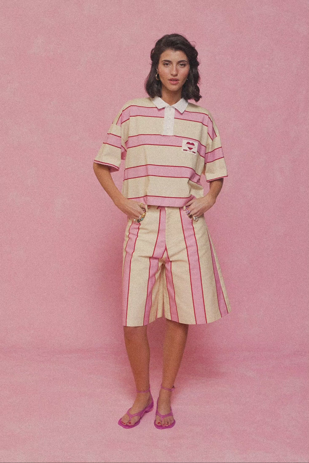 karavan clothing fashion spring summer 26 nai collection vanessa bermuda pink yellow stripes