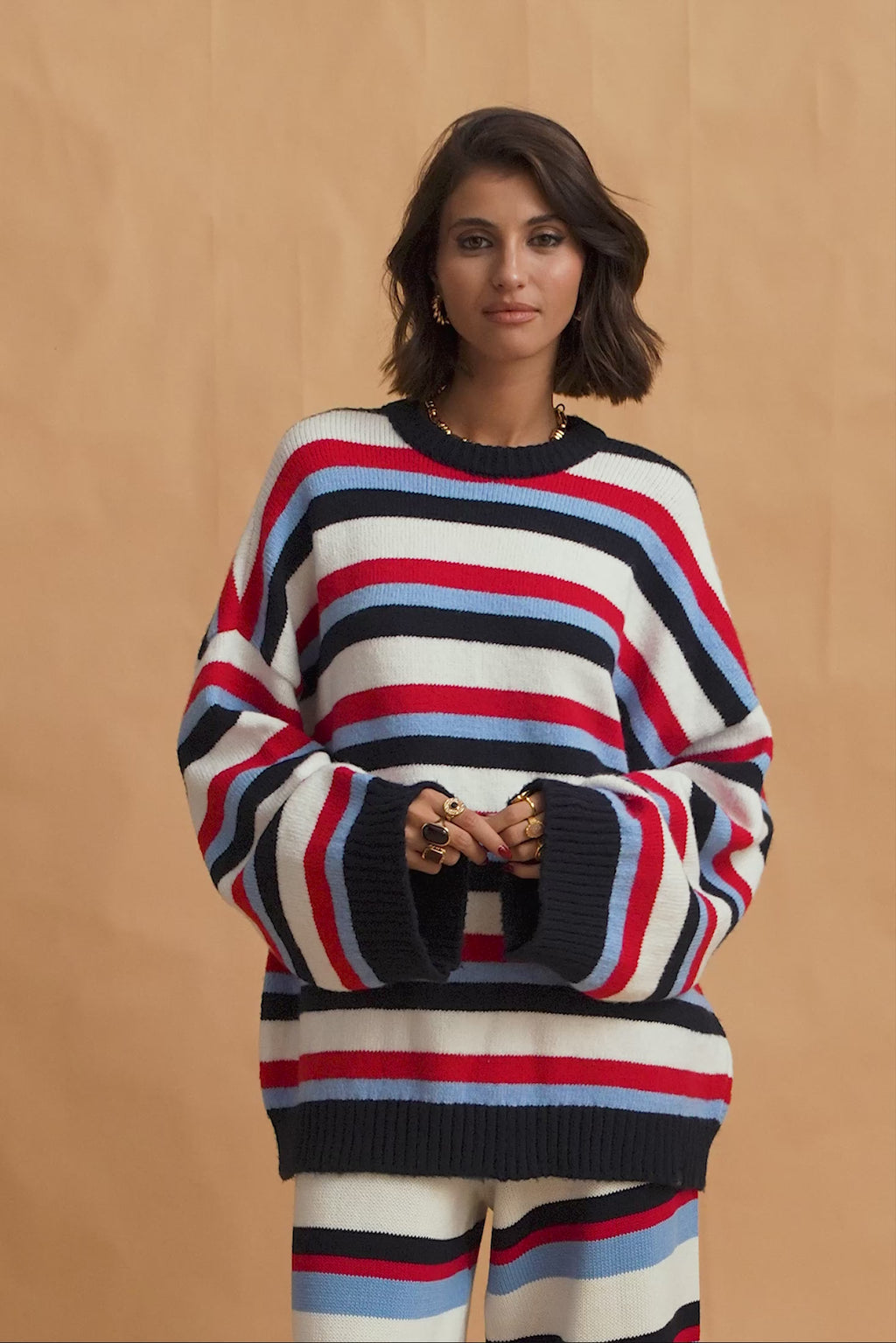 karavan clothing fashion fall winter 25 homecoming krvn collection carina sweater ivory blue red stripes