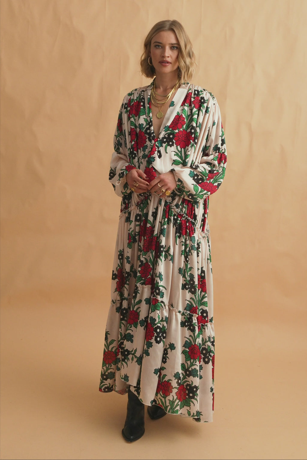 karavan clothing fashion fall winter 25 homecoming collection miranda dress ivory green red carnation