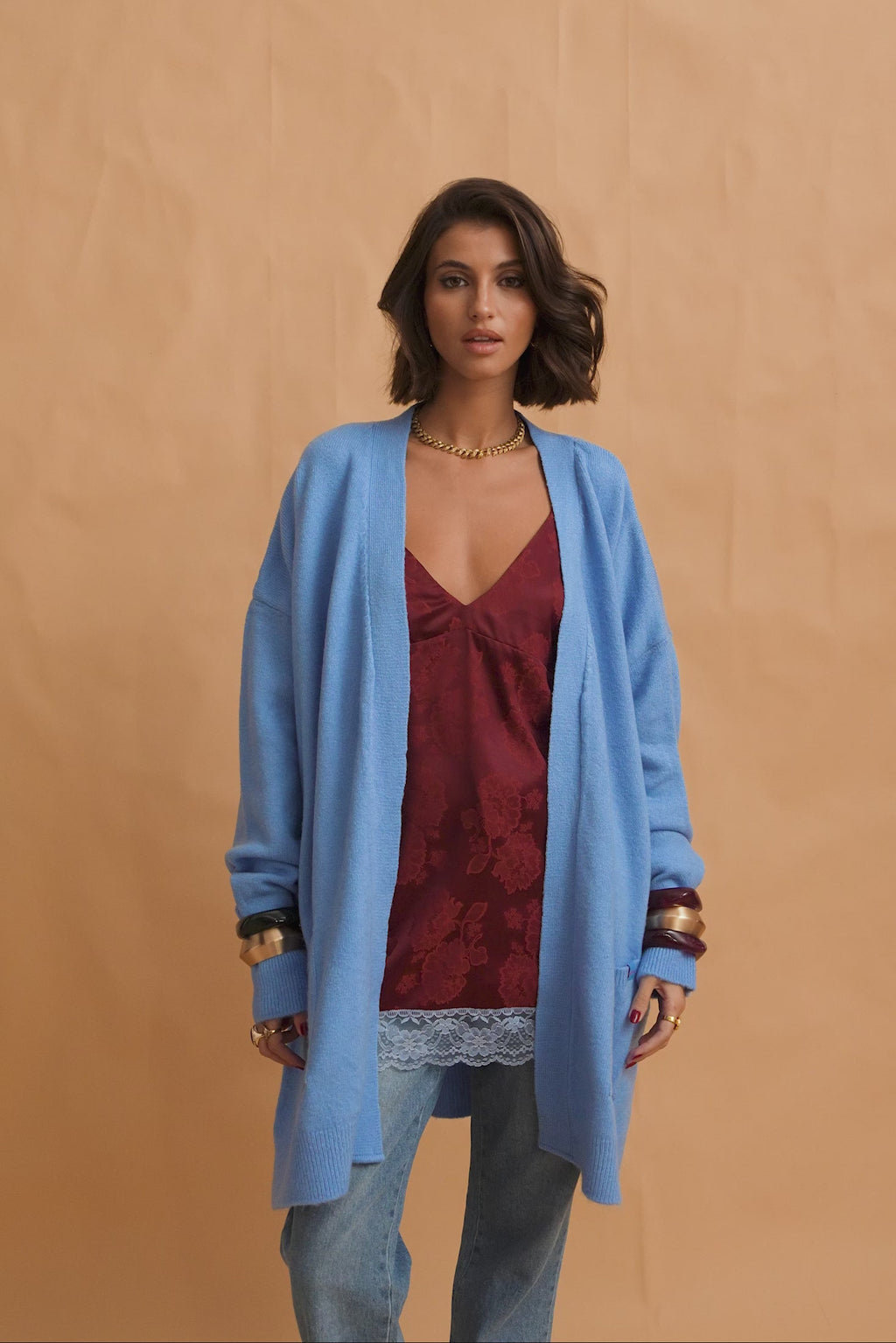 karavan clothing fashion fall winter 25 homecoming krvn collection darcy knitted cardigan light blue