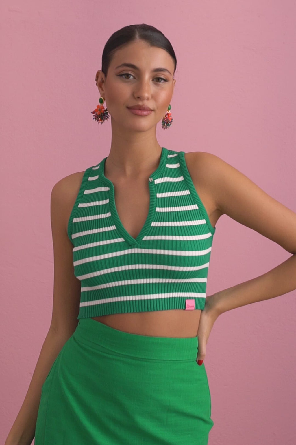 karavan clothing fashion spring summer 24 collection ellie knitted top green white