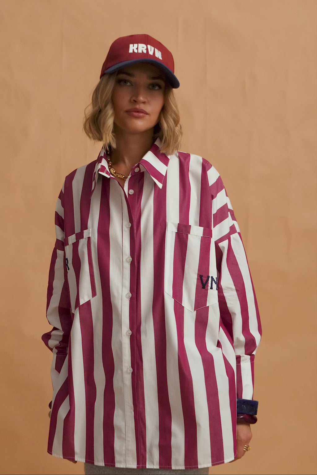 karavan clothing fashion fall winter 25 homecoming krvn collection irma shirt bordeaux stripes