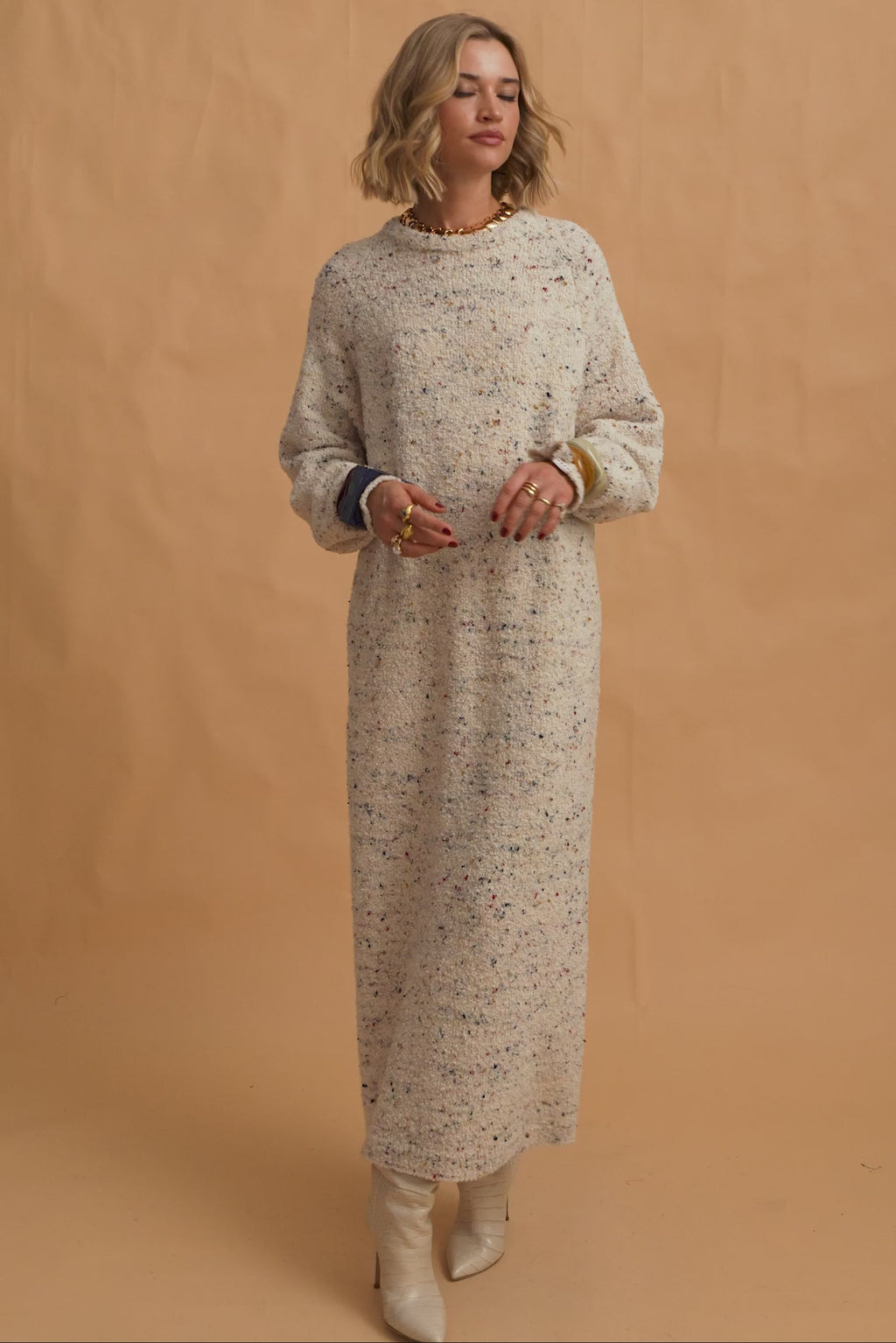 karavan clothing fashion fall winter 25 homecoming collection lorena knitted dress ivory