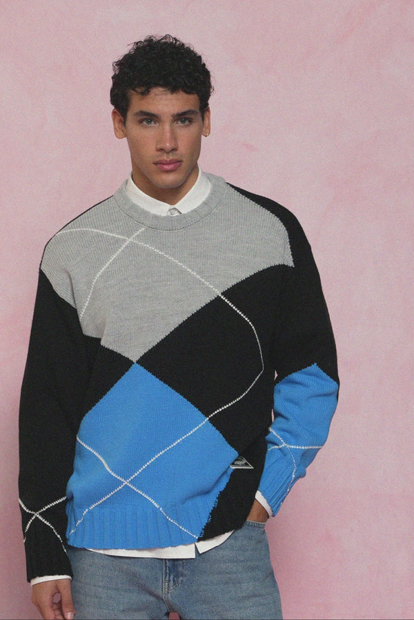karavan men fall winter 26' collection xavier knitted pullover black grey blue