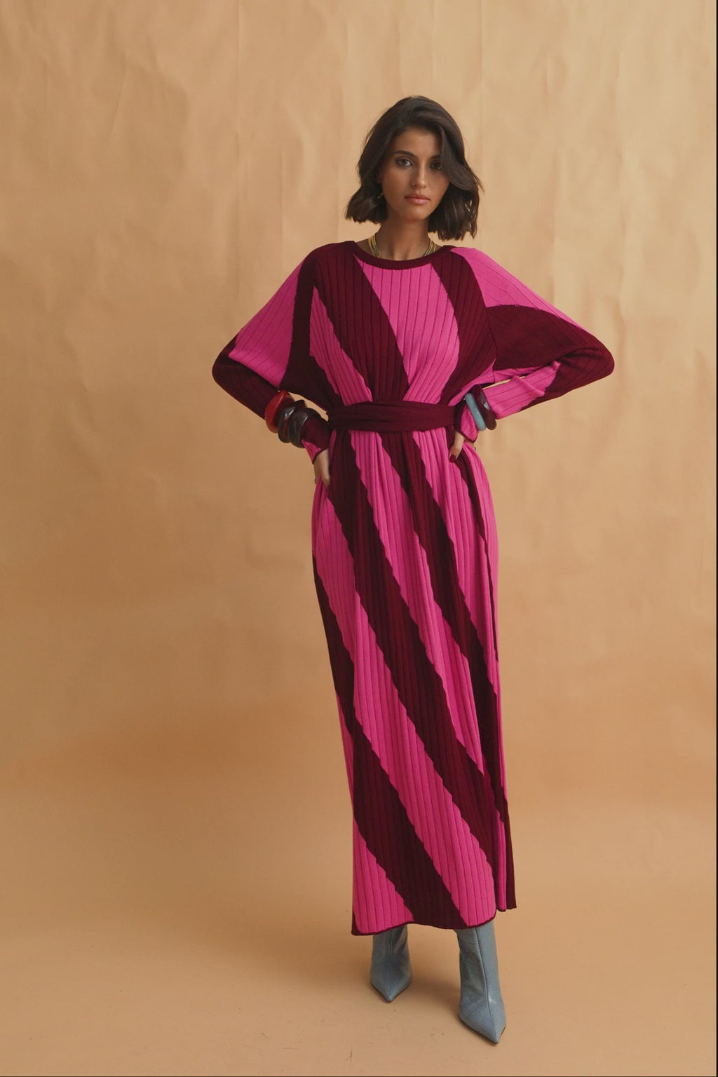 karavan clothing fashion fall winter 25 homecoming collection casey knitted dress pink red stripes