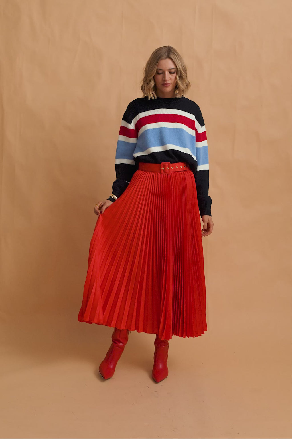 karavan clothing fashion fall winter 25 homecoming krvn collection chrysa skirt red