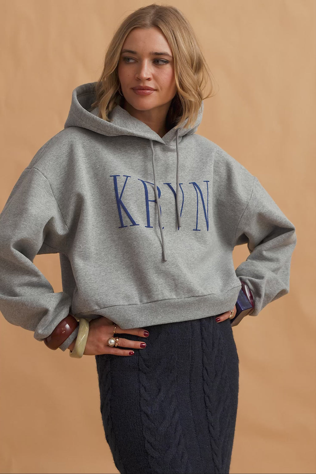 karavan clothing fashion fall winter 25 homecoming krvn collection yancy crop hoodie grey