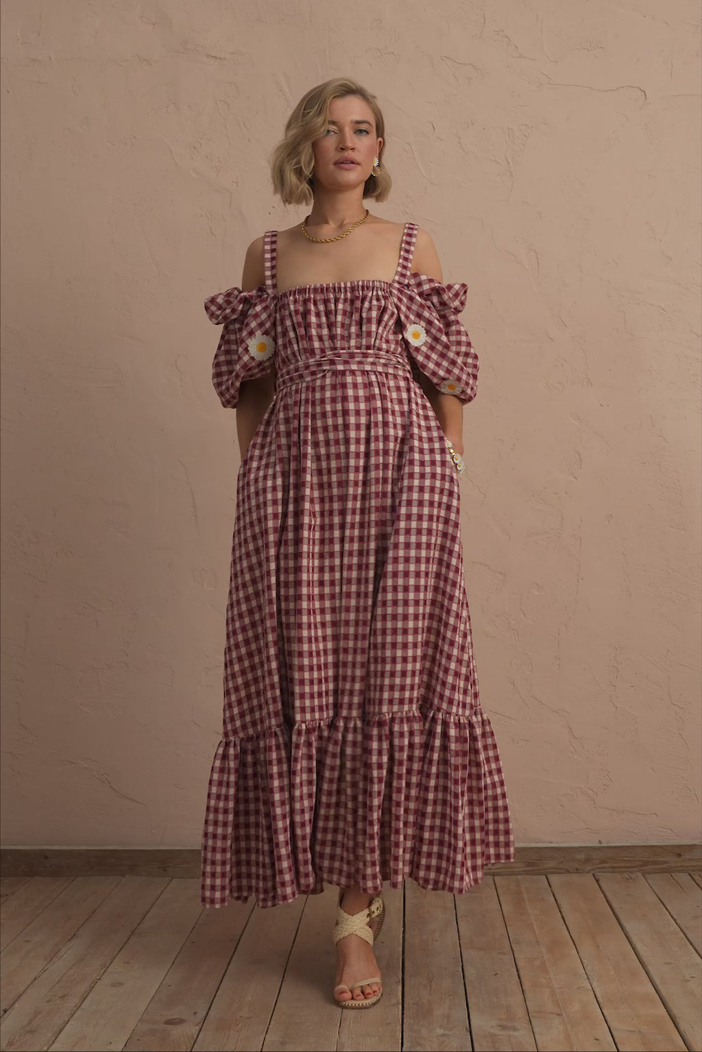 karavan clothing fashion spring summer 25 rosy dress bordeaux pin checkered