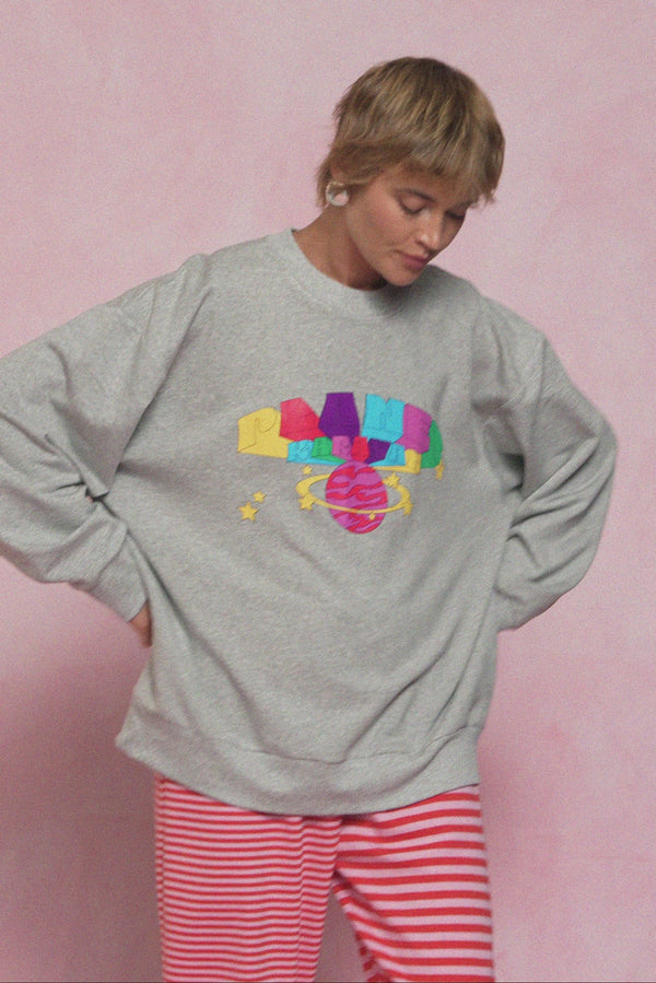karavan loungewear planet fall winter 26' collection rainbow sweater grey