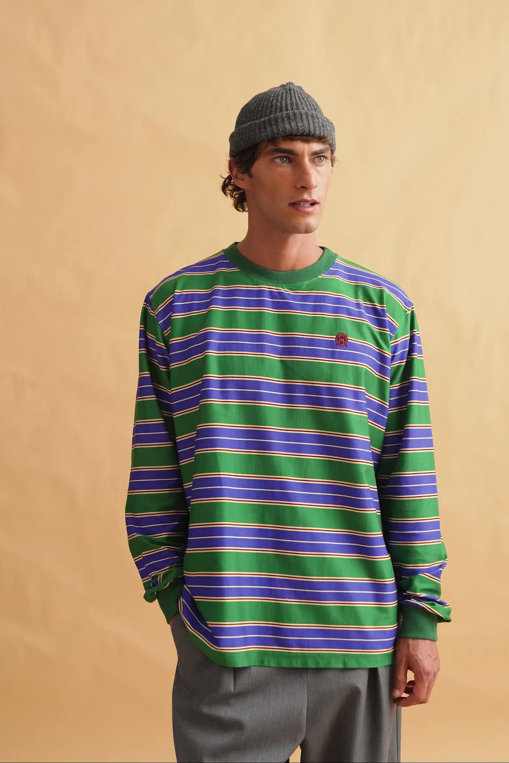 karavan clothing fashion fall winter 25 homecoming men collection jordi longsleeve green blue stripes