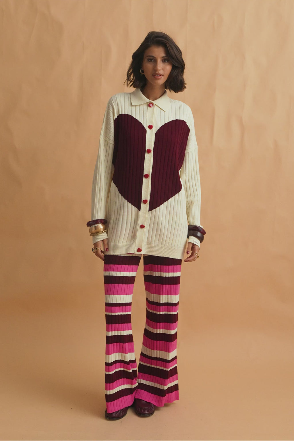karavan clothing fashion fall winter 25 homecoming collection valeria knited trousers pink bordeaux ivory