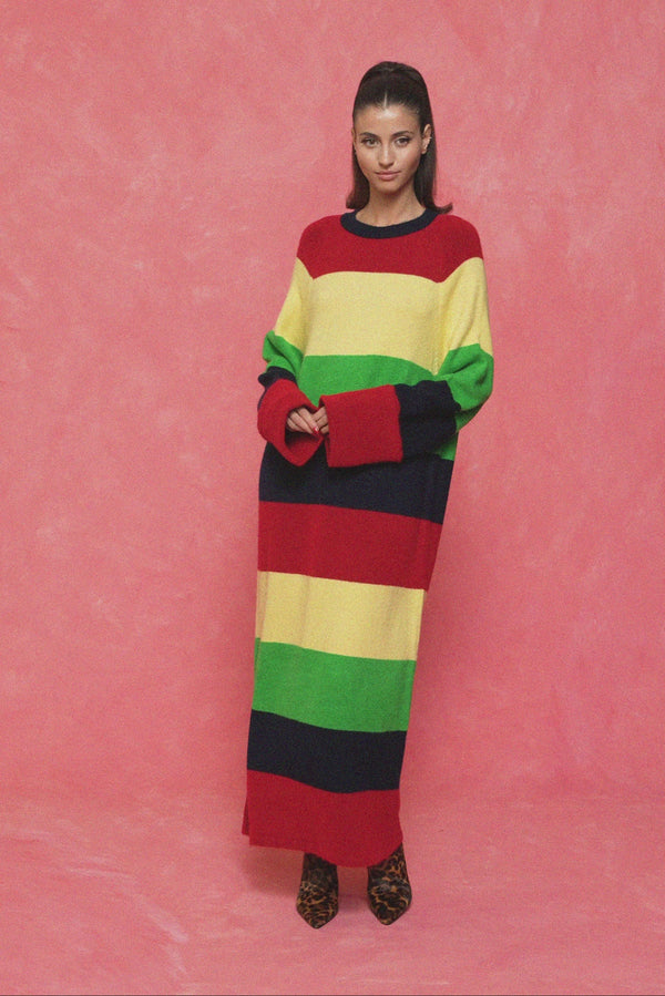 karavan fall winter 26' collection marlene knitted dress multicolor lines