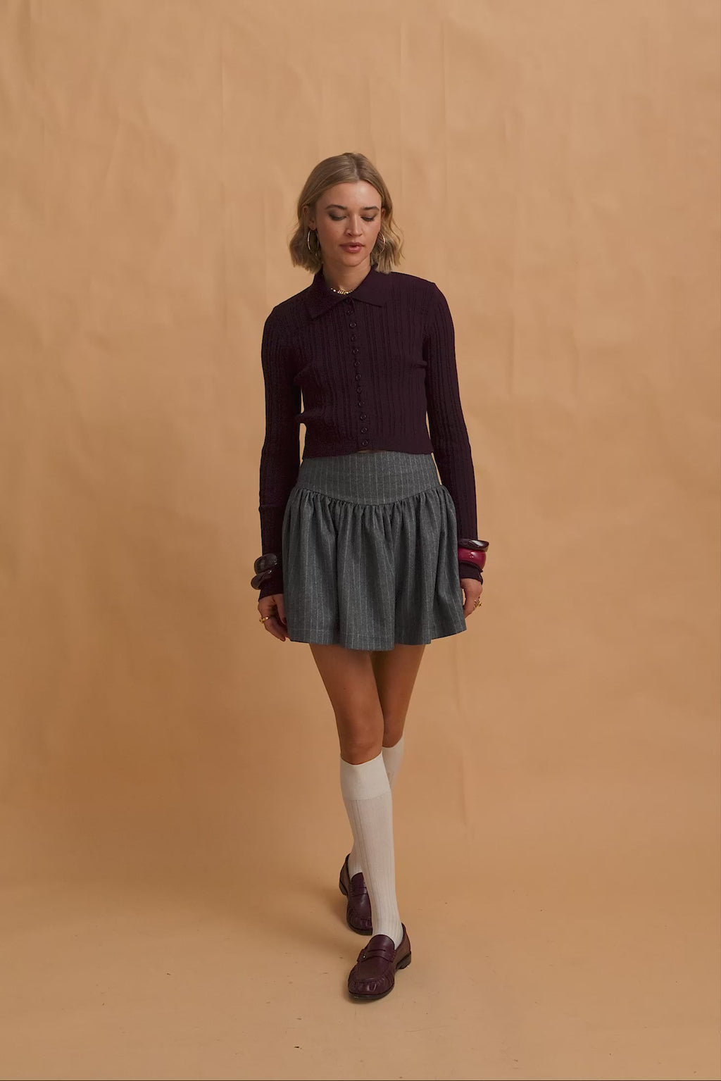 karavan clothing fashion fall winter 25 homecoming krvn collection yuna mini skirt grey