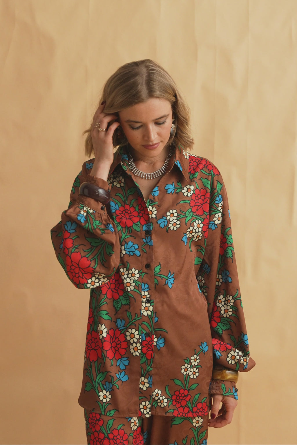 karavan clothing fashion fall winter 25 homecoming collection holly shirt brown red carnation