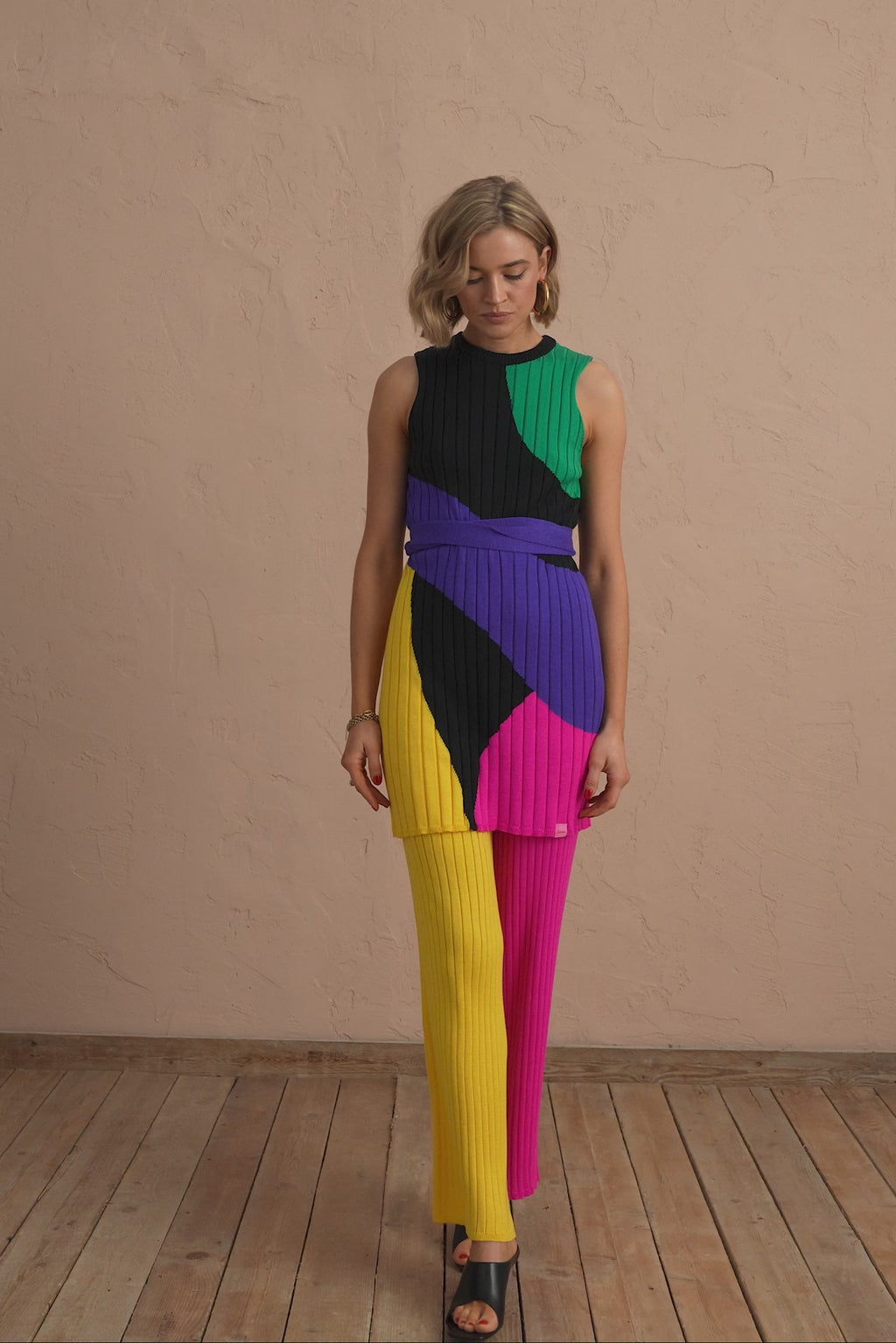 karavan clothing fashion spring summer 25 etta knitted trousers yellow pink