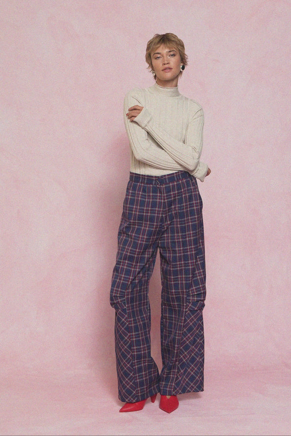 karavan fall winter 26' collection althea trousers checked blue