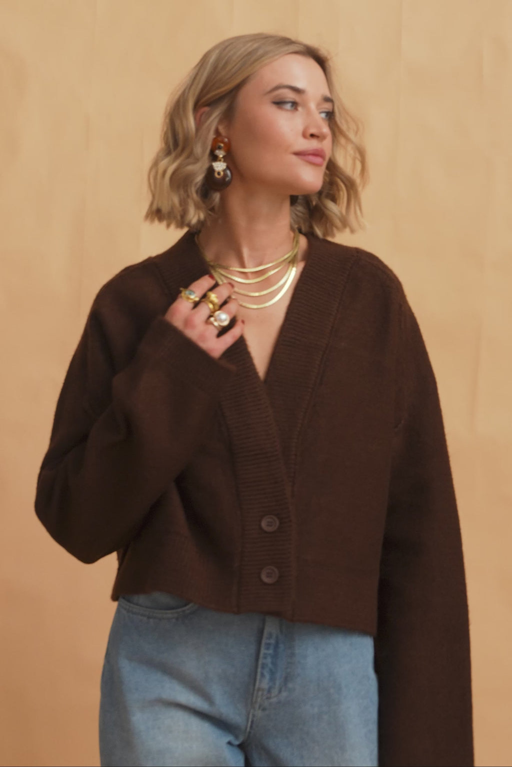 karavan clothing fashion fall winter 25 homecoming krvn collection maeve knitted cardigan brown
