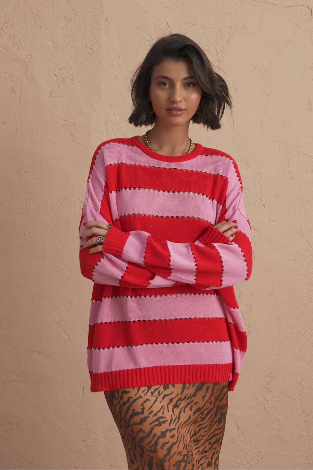 karavan clothing fashion spring summer 25 artemis knitted sweater pink red stripes