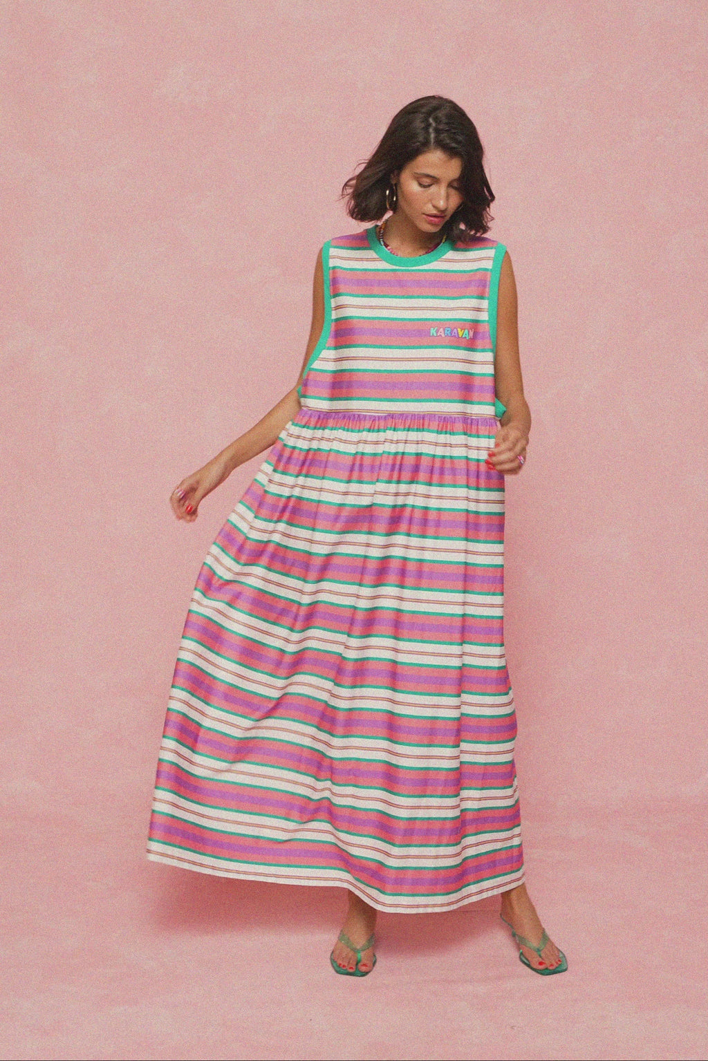 karavan clothing fashion spring summer 26 nai weekendwear collection nadia dress mint purple lines