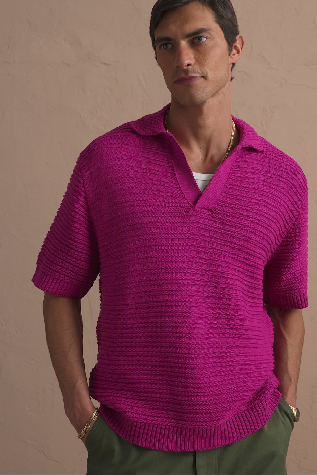 karavan clothing tosa kalokairia spring summer 25 men collection matteo knitted polo magenta