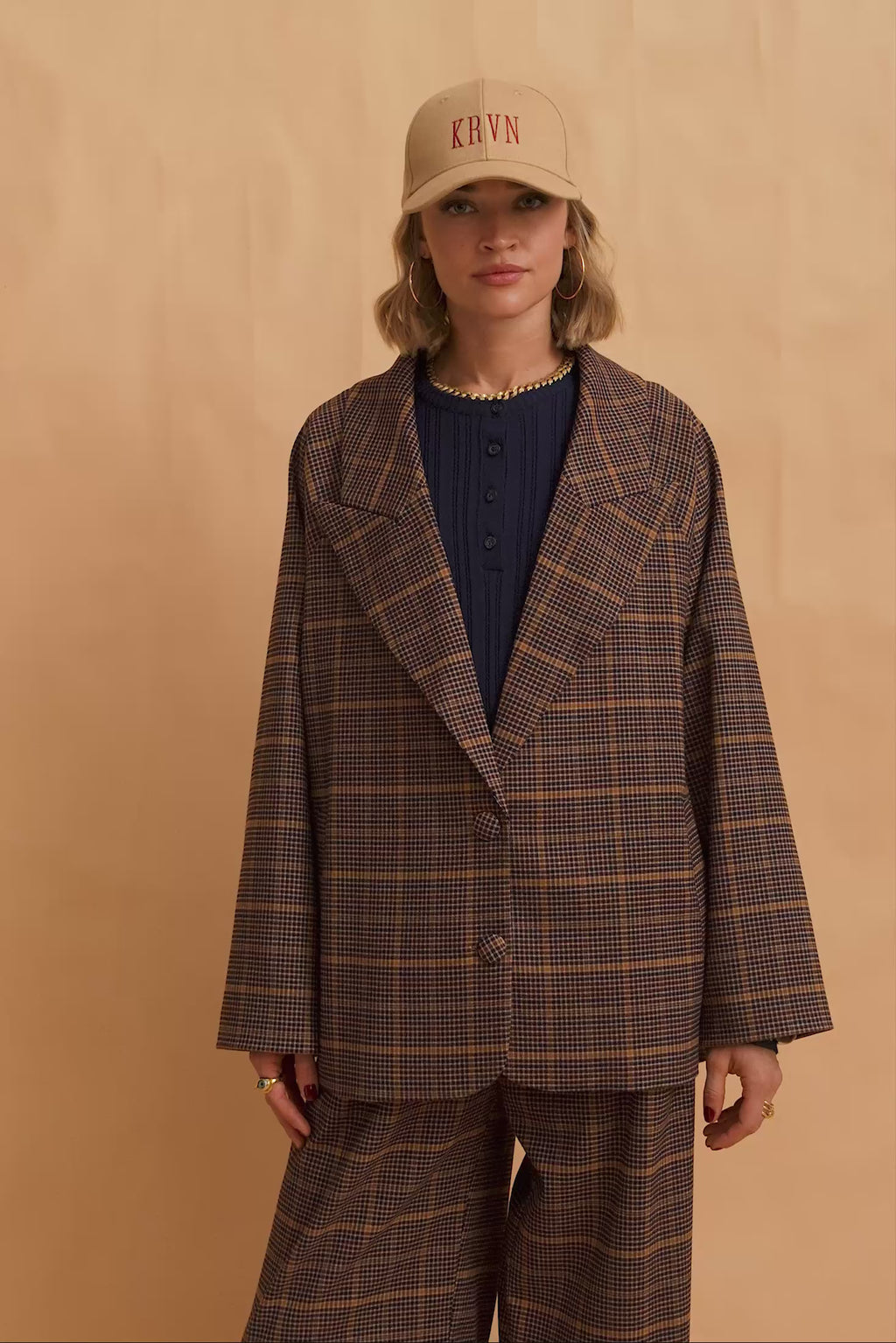 karavan clothing fashion fall winter 25 homecoming krvn collection linda blazer checked brown
