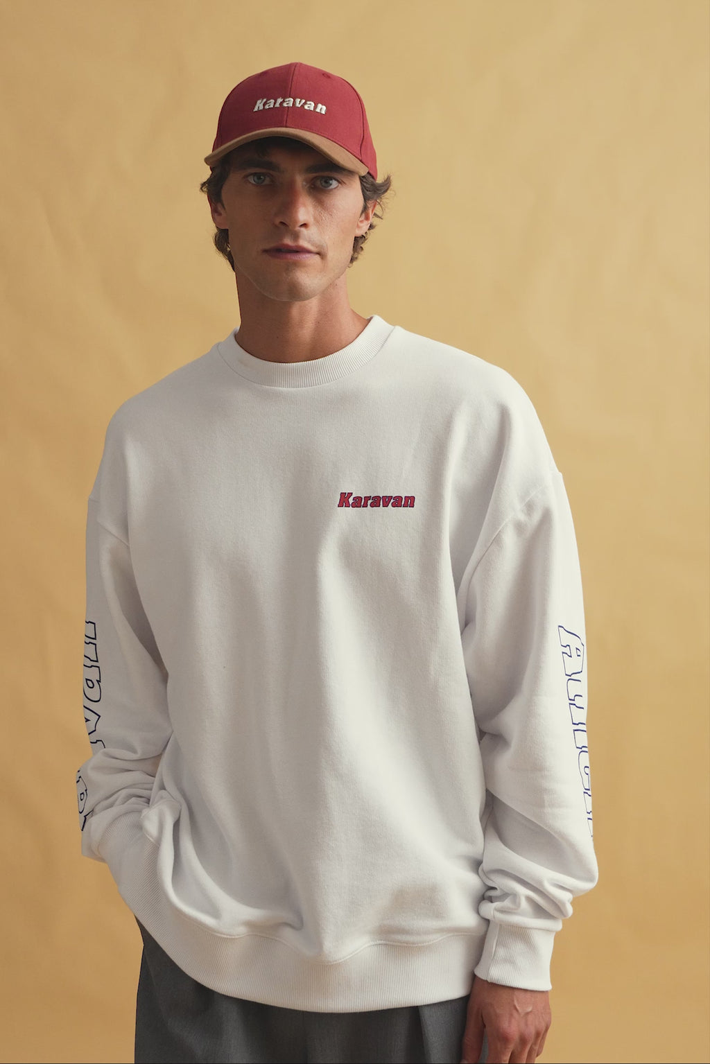 karavan clothing fashion fall winter 25 homecoming men collection mateo sweater crewneck white