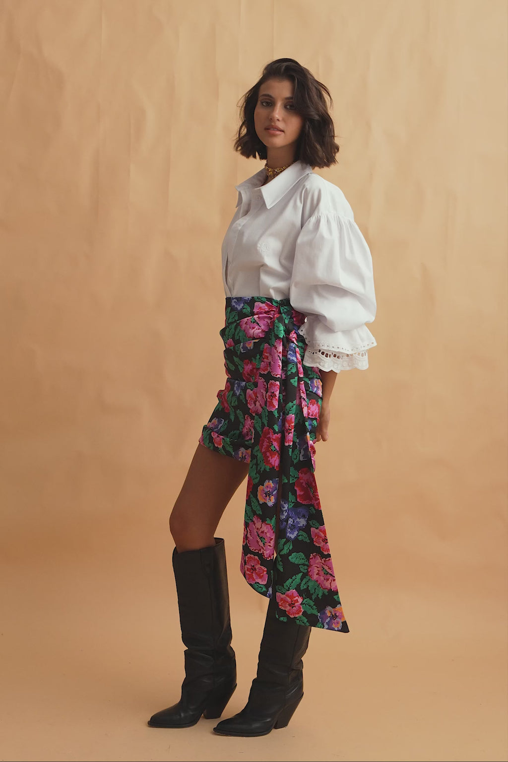 karavan clothing fashion fall winter 25 homecoming collection desiree mini skirt pixel floral black