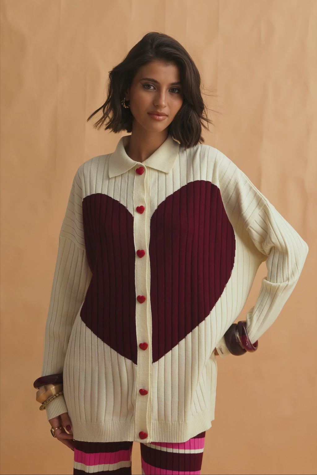 karavan clothing fashion fall winter 25 homecoming collection rozy knitted shirt ivory bordeaux heart