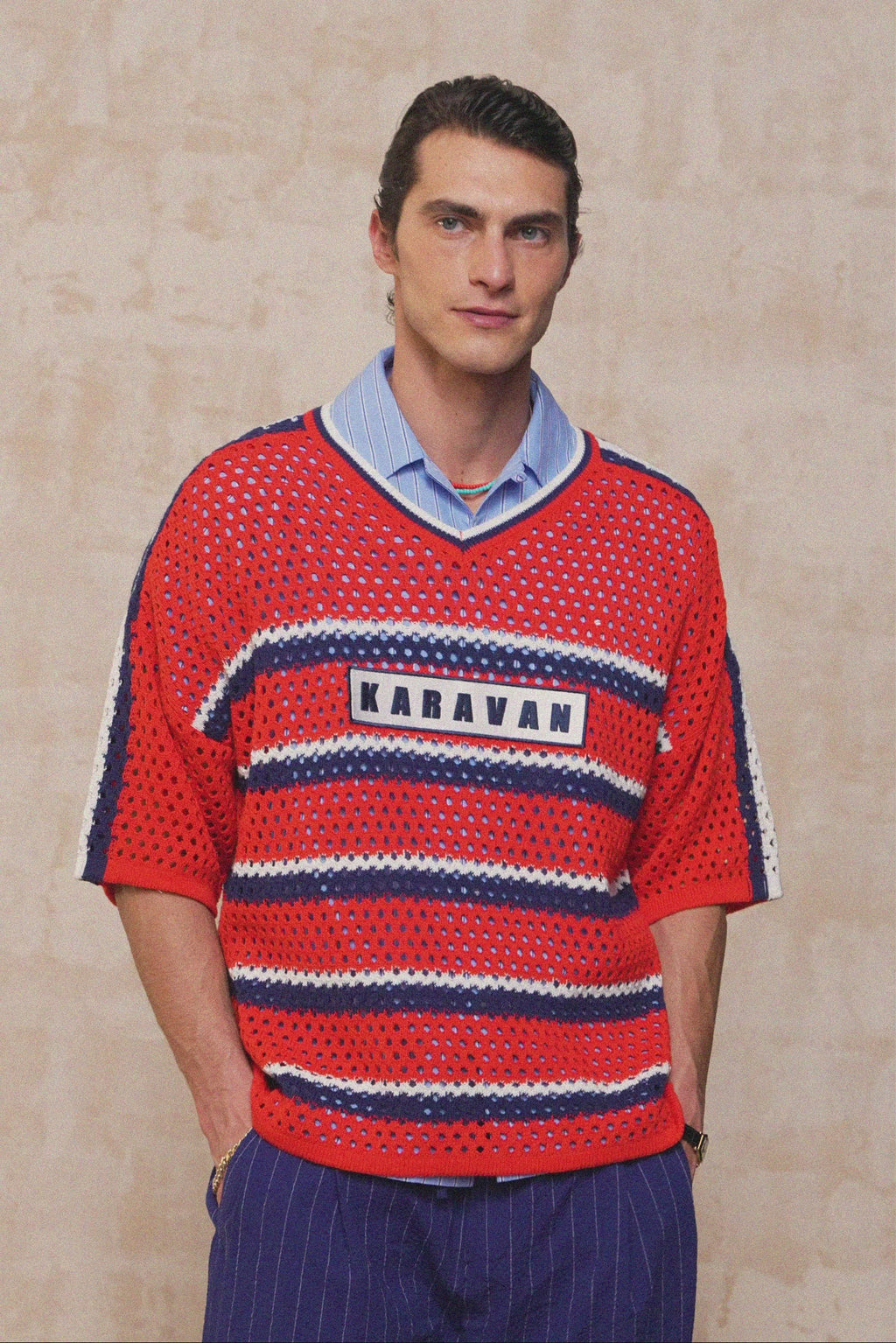 karavan clothing fashion spring summer 26 men nai collection antonio knitted blouse red blue stripes