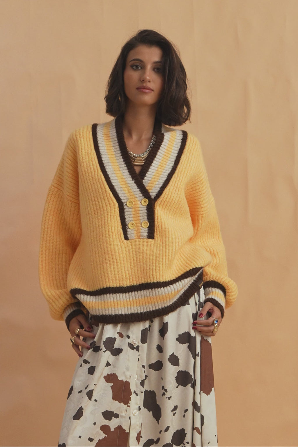 karavan clothing fashion fall winter 25 homecoming collection gianna pullover yellow brown