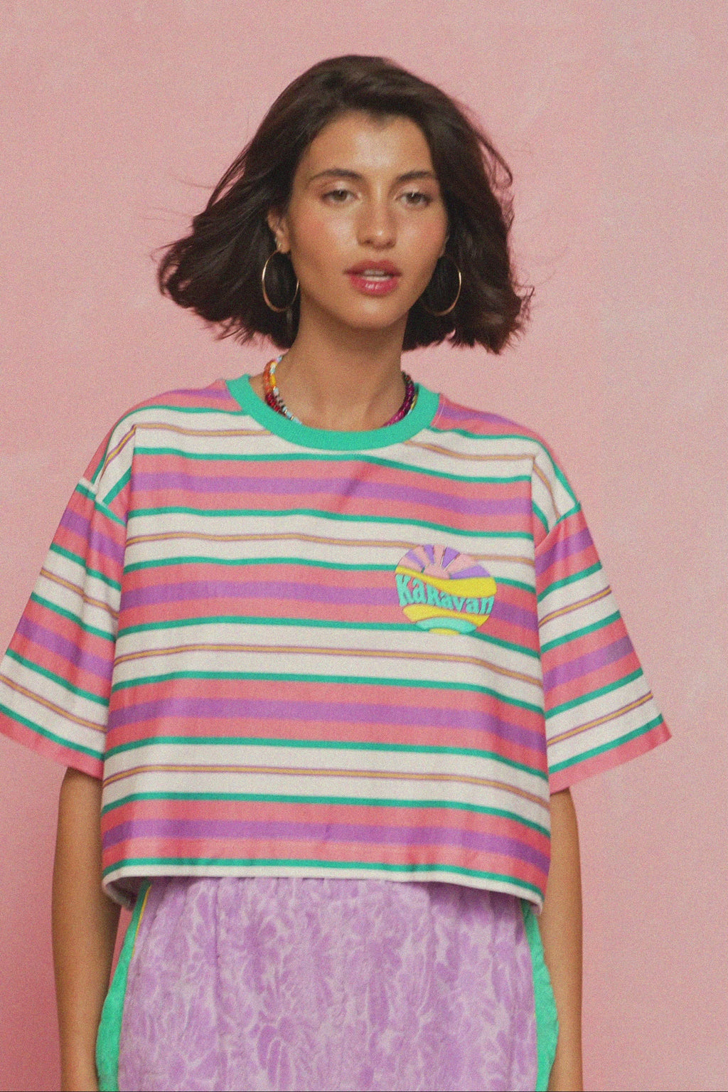 karavan clothing fashion spring summer 26 nai weekendwear collection yohanna crop tee mint pink white lines