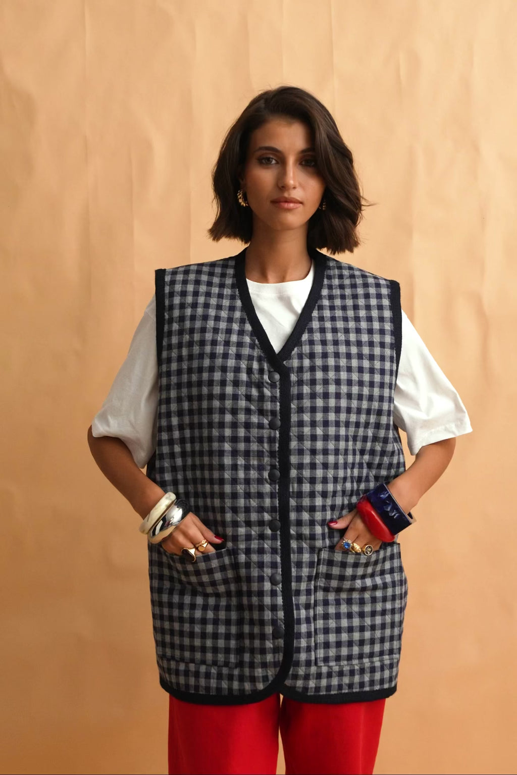 karavan clothing fashion fall winter 25 homecoming collection hazel vest checked blue