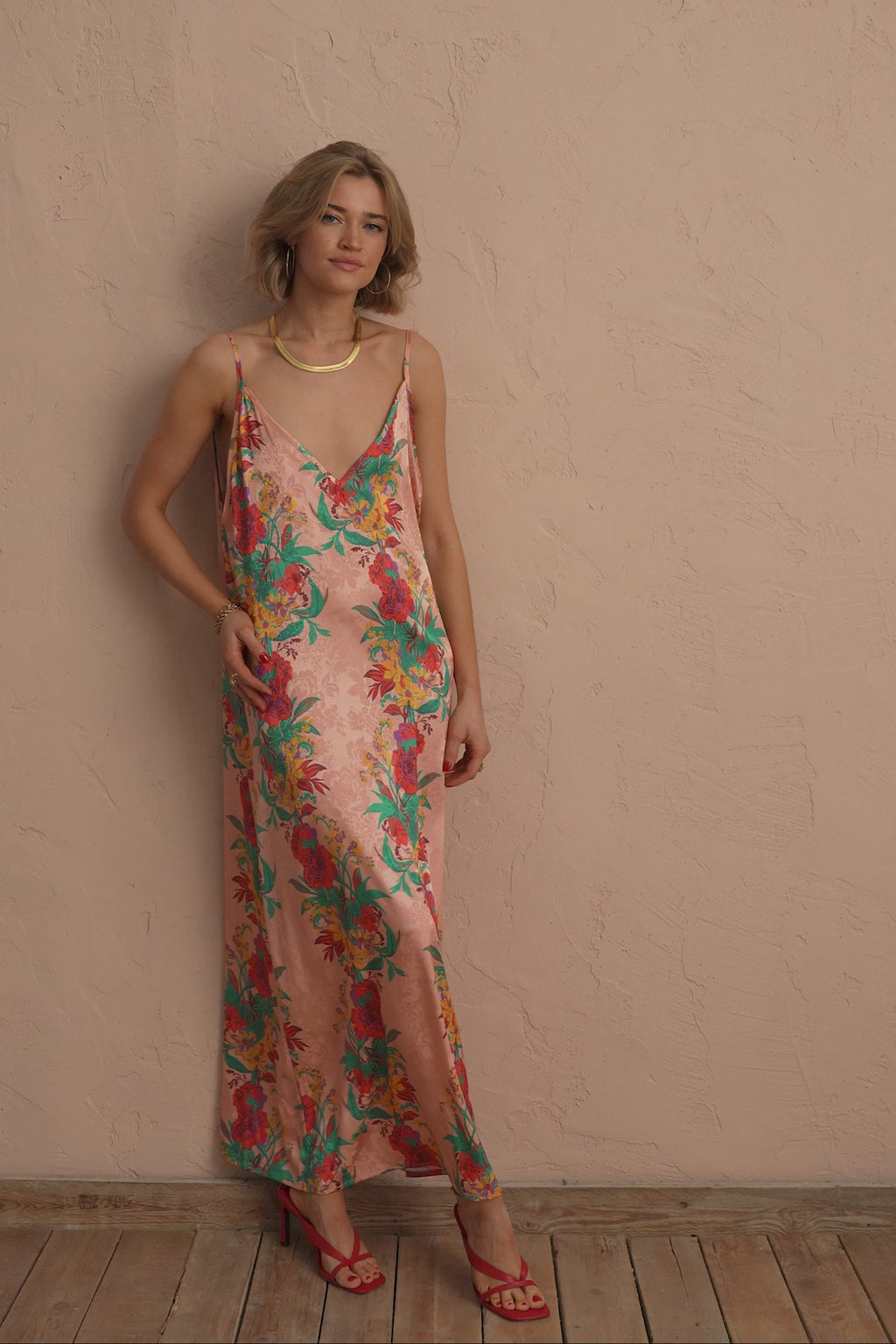 karavan clothing fashion spring summer 25 nora dress floral stripes nude
