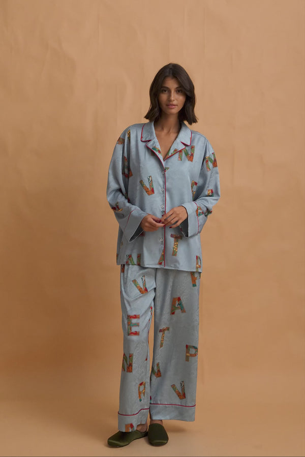 karavan clothing fashion fall winter 25 homecoming homeware collection  light blue letters shirt