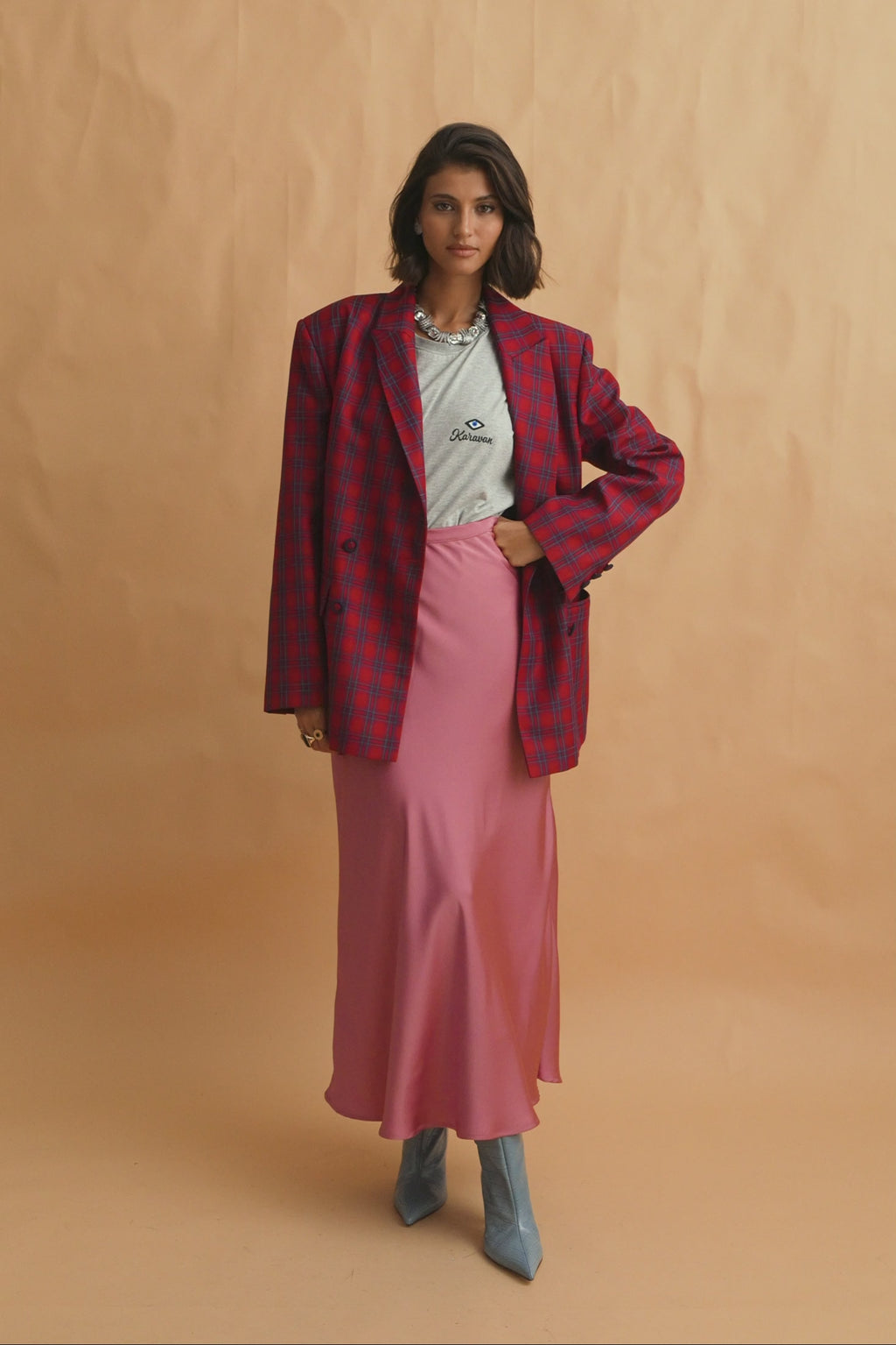 karavan clothing fashion fall winter 25 homecoming collection gretel skirt pink satin