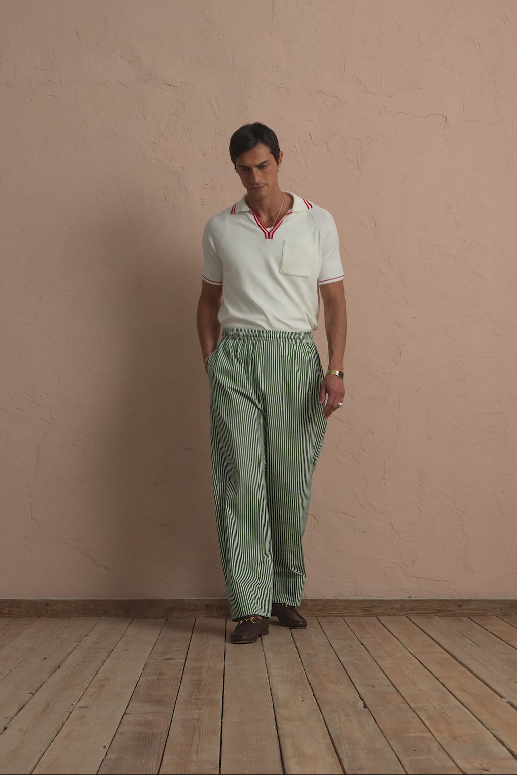 karavan clothing tosa kalokairia spring summer 25 men collection justin trousers green stripes