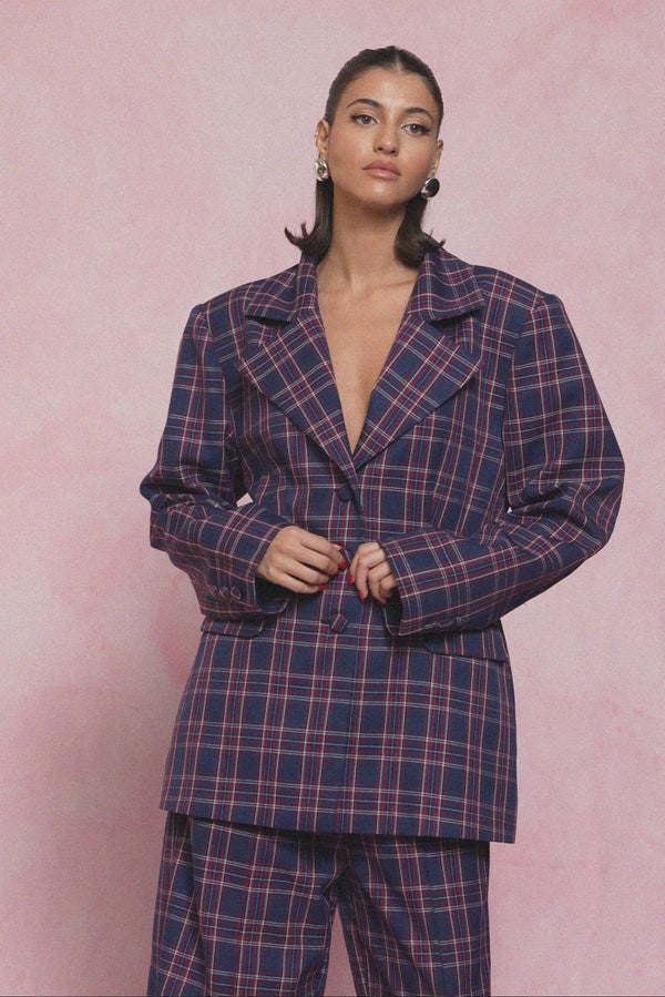 karavan fall winter 26' collection derin blazer checked blue