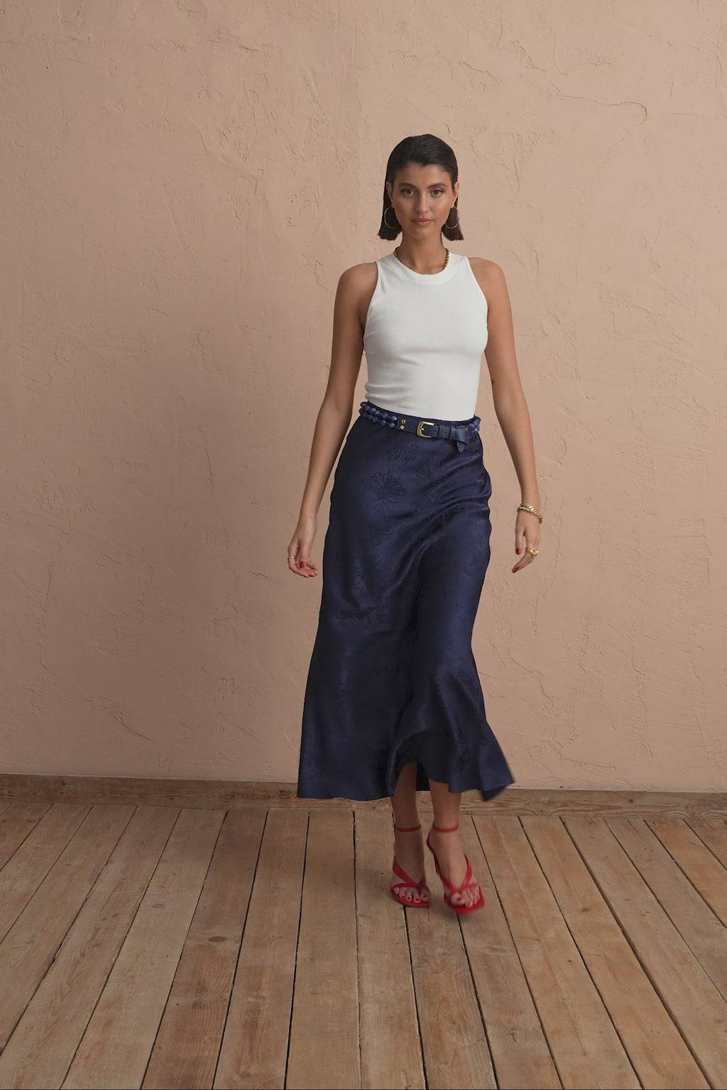 karavan clothing fashion spring summer 25 krvn lucille skirt navy blue