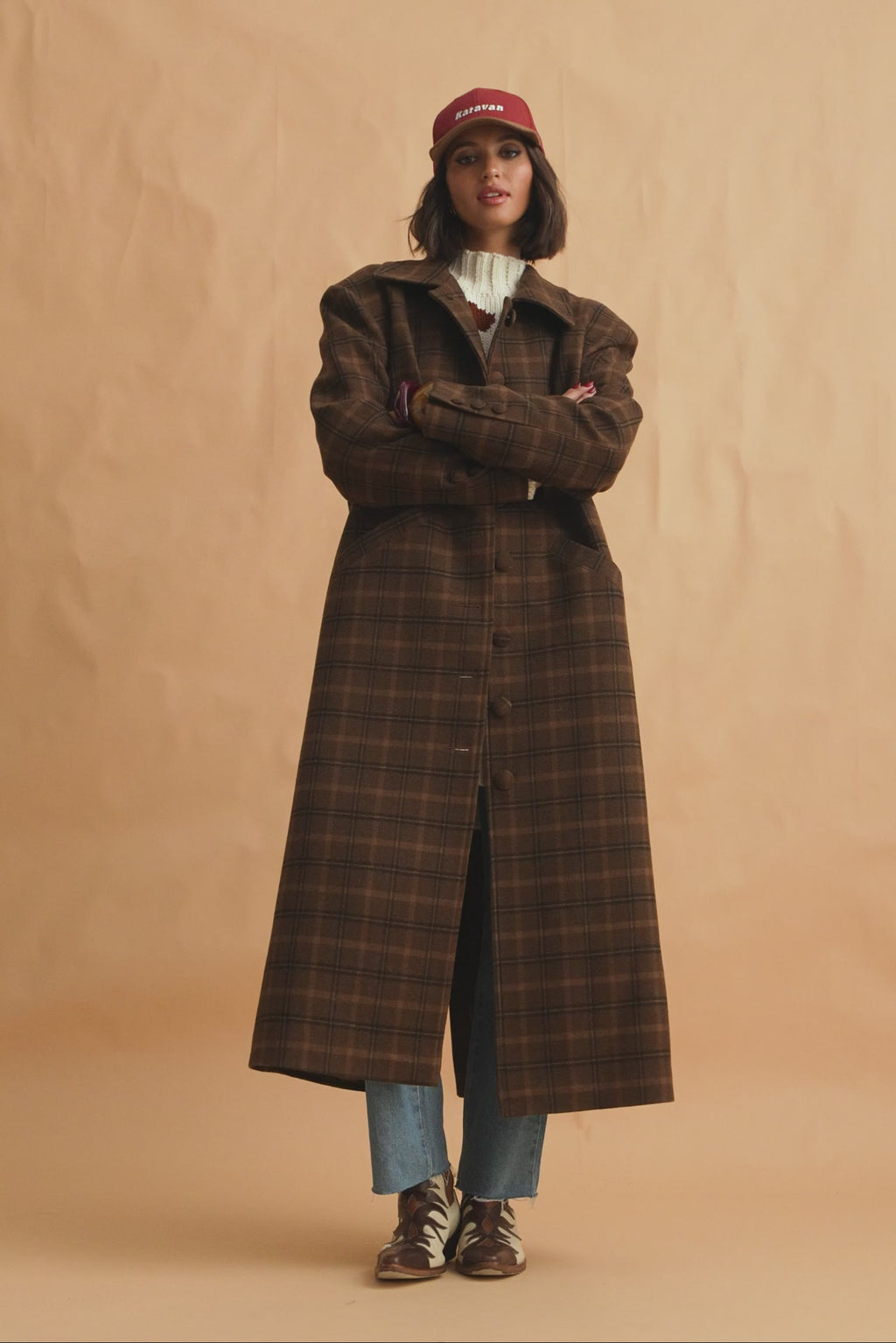 karavan clothing fashion fall winter 25 homecoming collection lupe coat checked brown