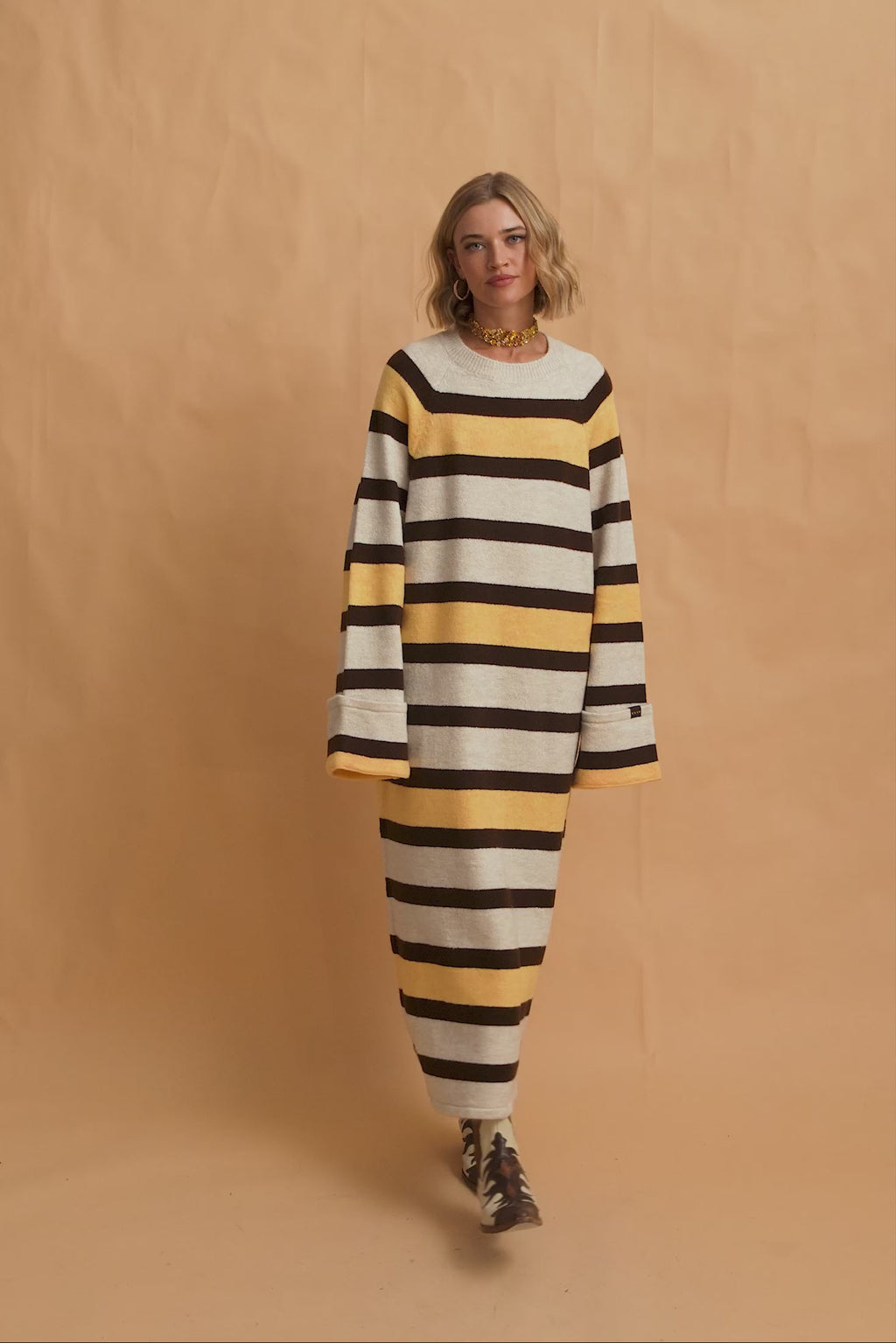 karavan clothing fashion fall winter 25 homecoming krvn collection aspen knitted dress black lemon stripes