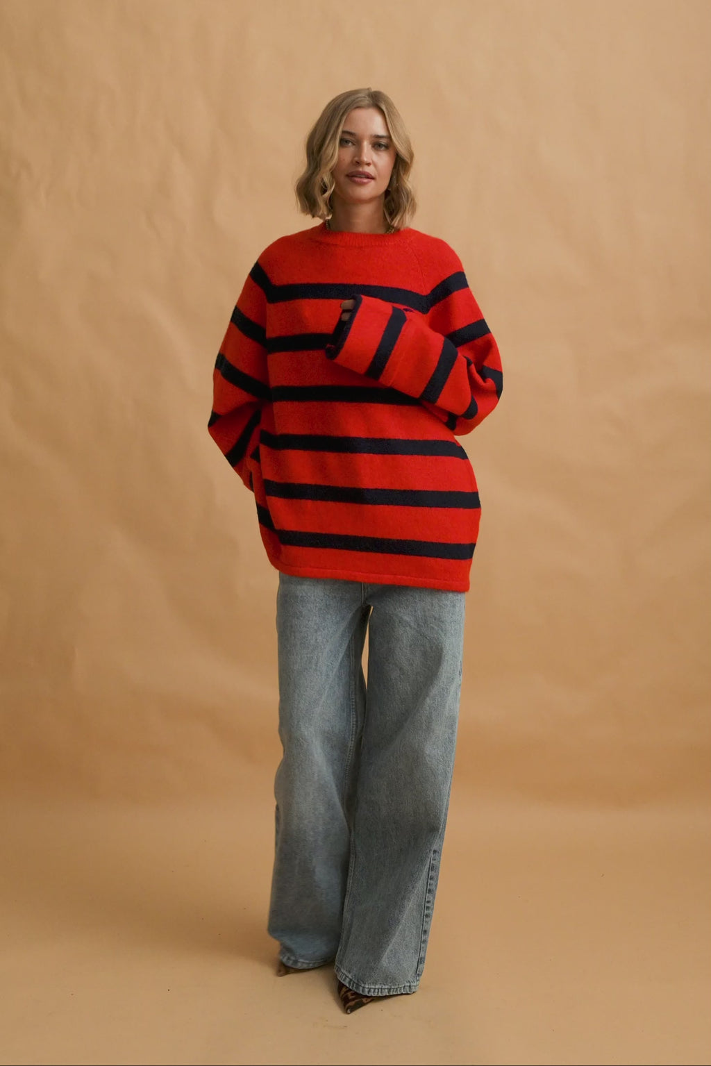 karavan clothing fashion fall winter 25 homecoming krvn collection amaryllis sweater blue red stripes